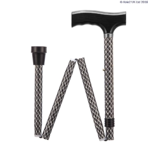 Folding Adjustable Walking Stick - 30"-35" - Etched Black